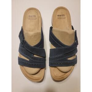 Earth Origin Womens Navy Leather 10N Etsuella slip on velcro rubber sole